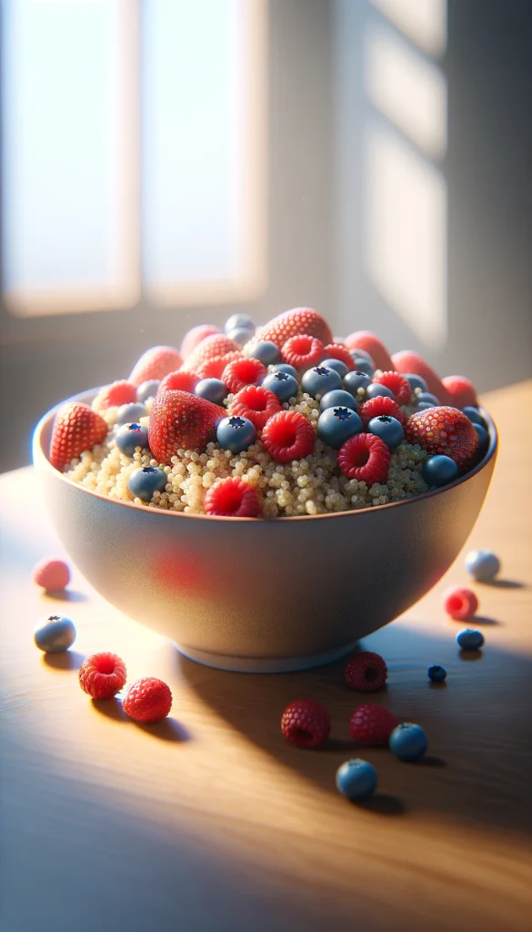 Desayuno para la lactancia tazón de quinoa y frutos rojos
