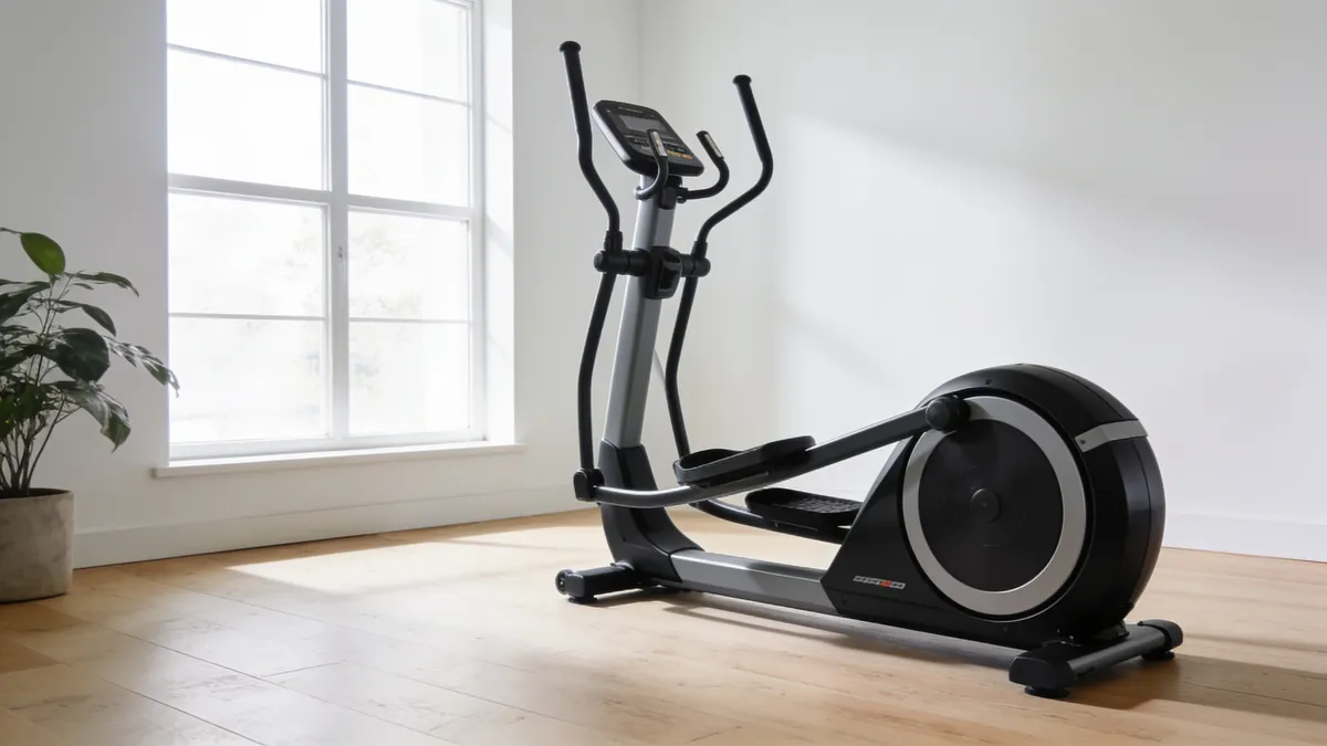 Bicicleta eliptica para casa en un salon luminoso, ideal para entrenar cardio