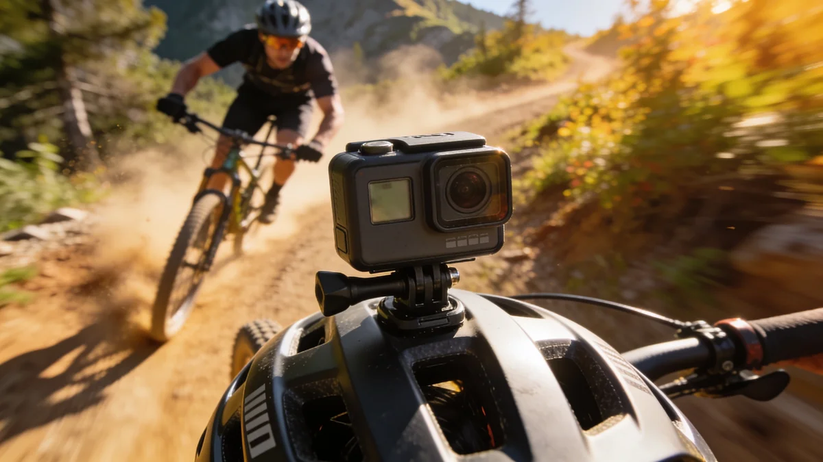 Camara deportiva AKASO EK7000 Pro en accion en ruta de montana