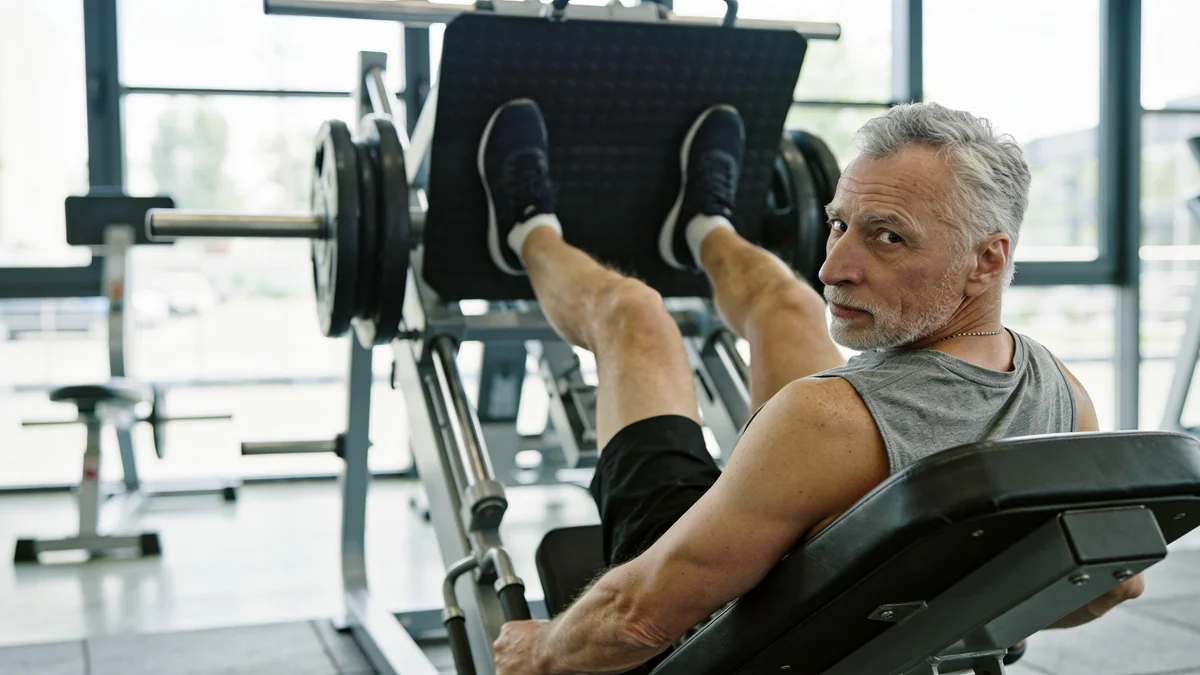 Hombre de mediana edad entrenando fuerza, creatina despues de los 50
