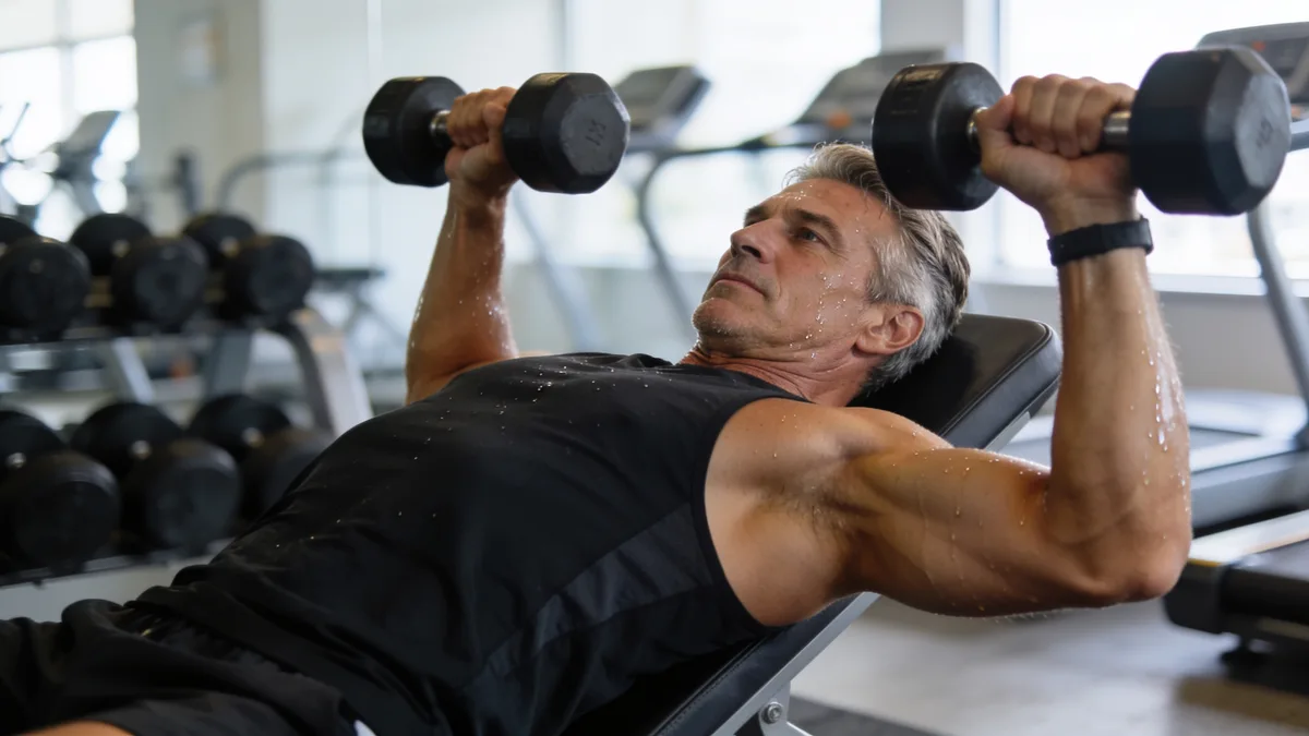 Hombre entrenando fuerza con mancuernas para evitar perder músculo al adelgazar
