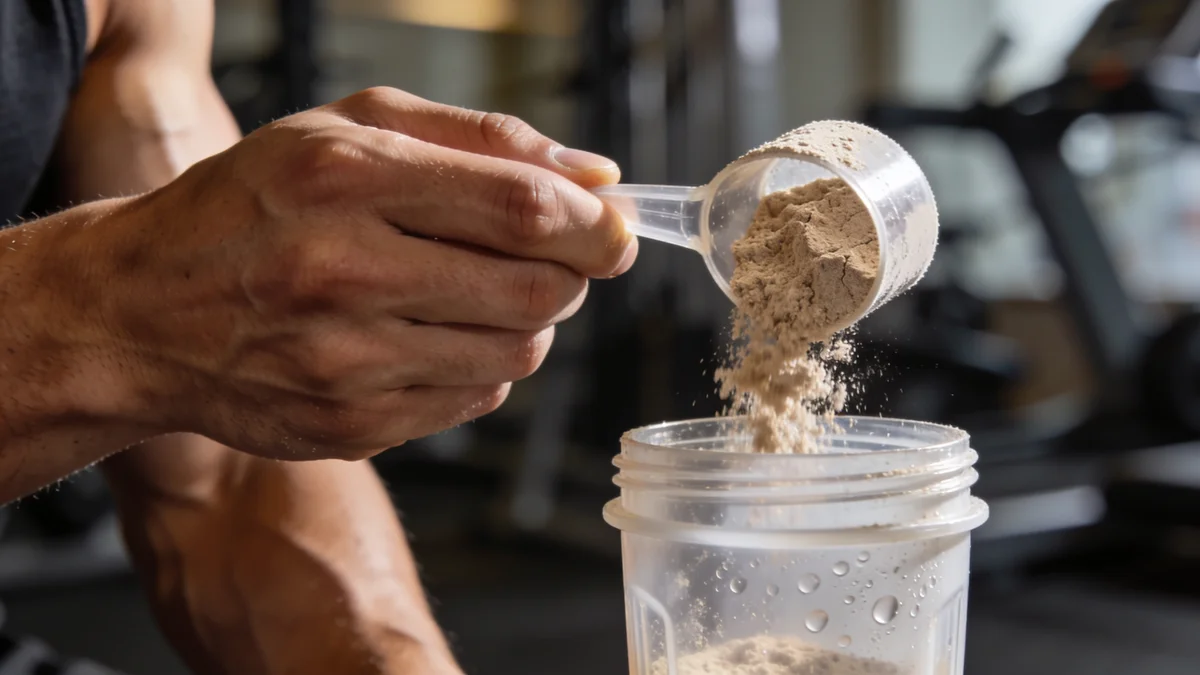 Los mejores pre-entrenos de 2026: 7 opciones comparadas para entrenar con mas energia Preparando la dosis de pre-entreno con cafeína en shaker