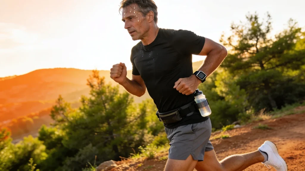 Hombre entrenando al aire libre siguiendo la dosis de ejercicio con ayuno intermitente