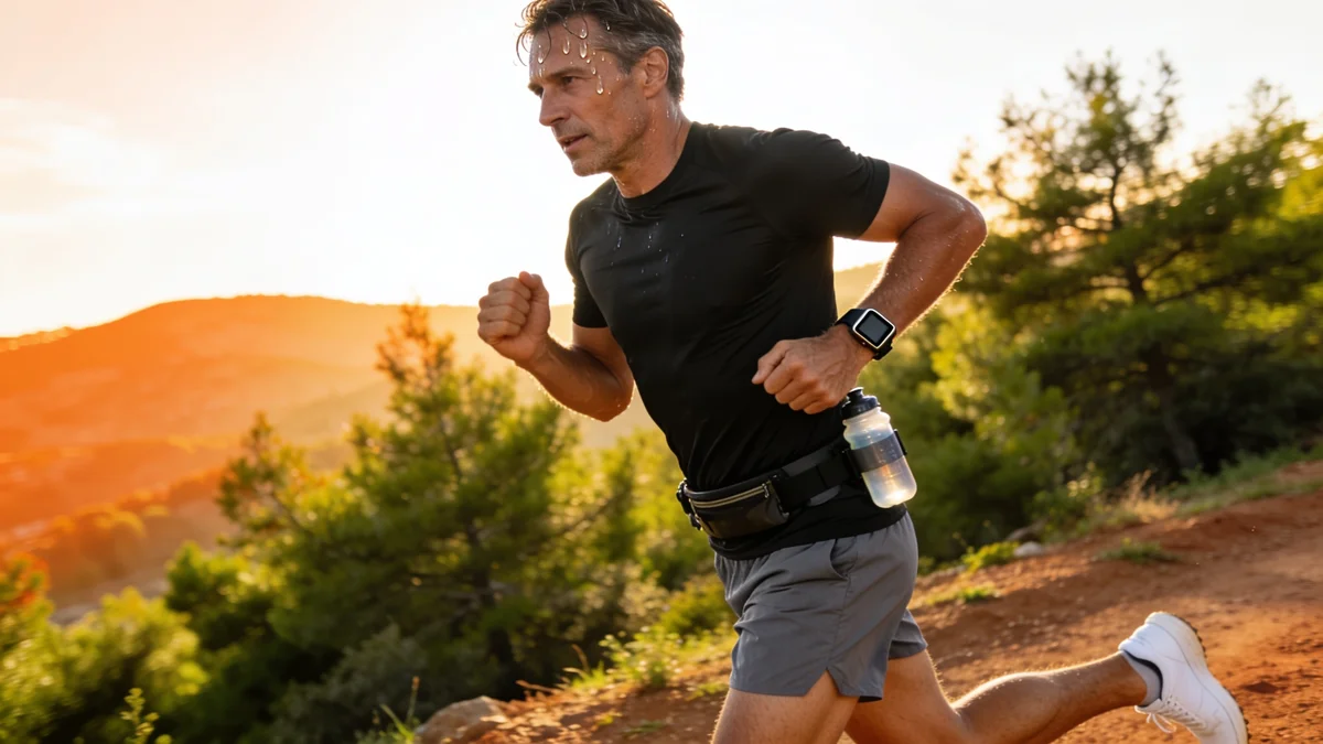 Hombre entrenando al aire libre siguiendo la dosis de ejercicio con ayuno intermitente