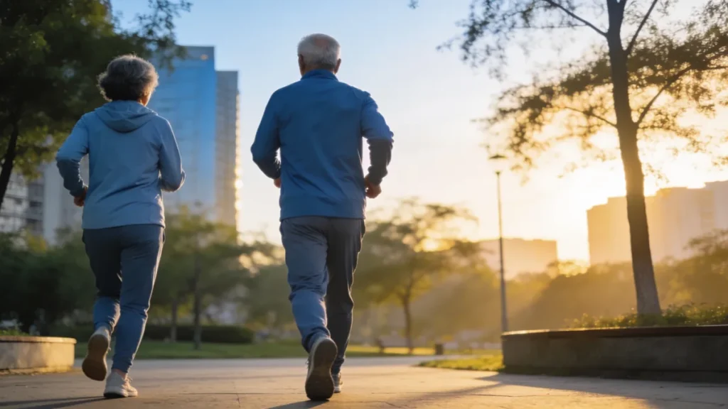 Personas mayores caminando para ilustrar ejercicio aeróbico e intensidad