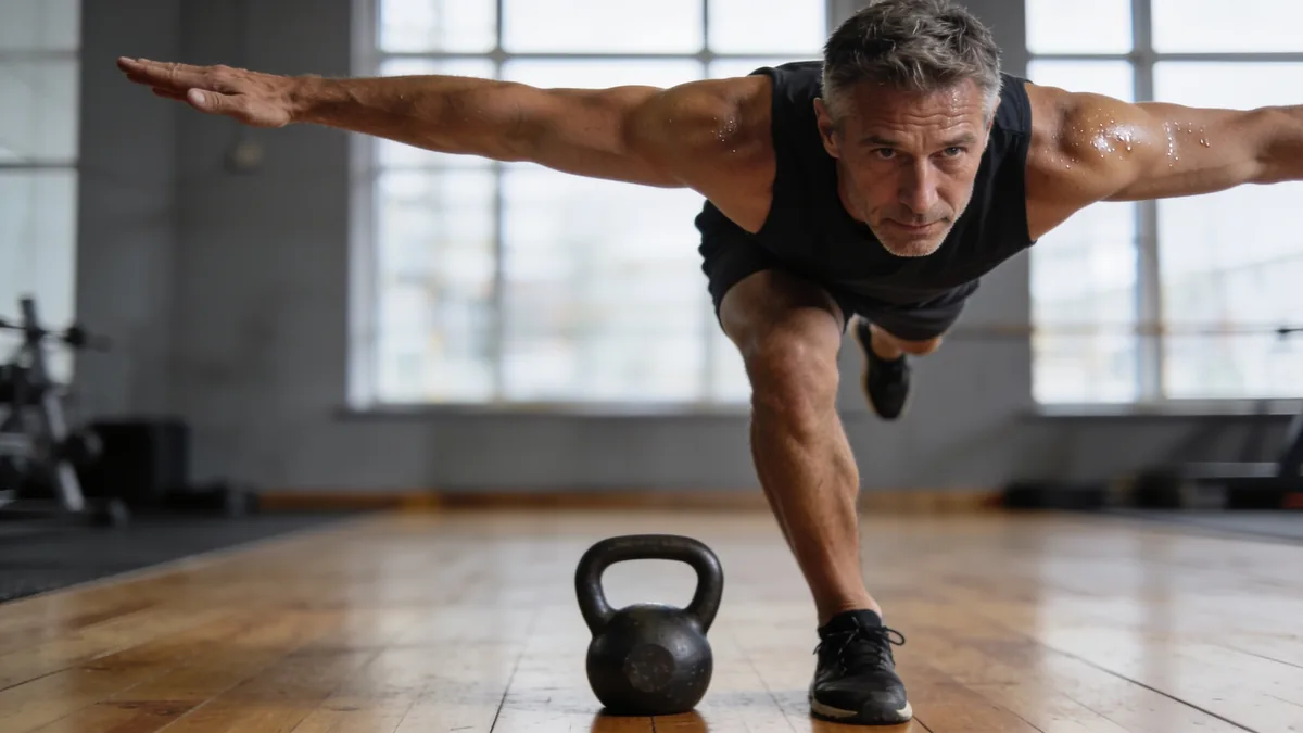 Hombre entrenando la condición física neuromotora con un ejercicio de equilibrio
