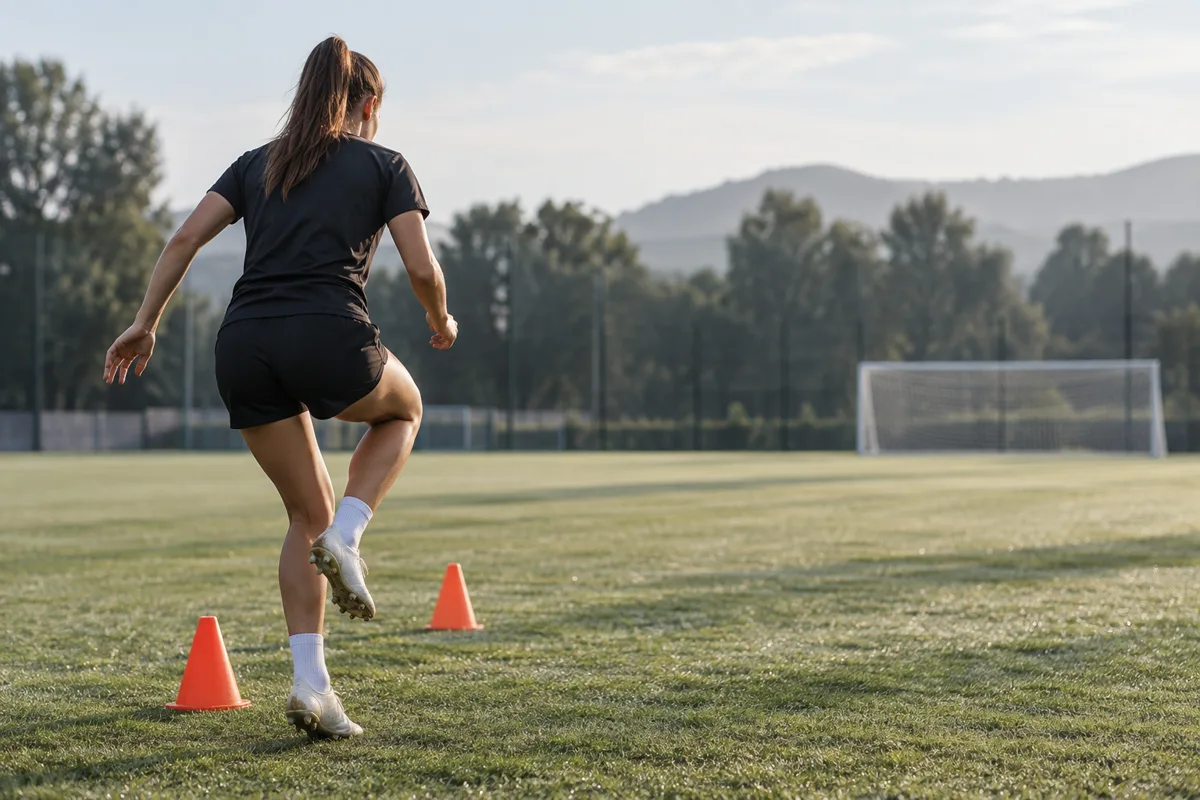 El entrenamiento de fuerza mejoró el test de atención en jóvenes futbolistas, según un ensayo Ilustración editorial de futbolista entrenando sin marcas visibles