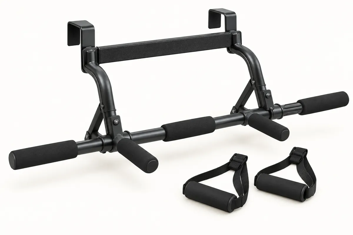 Las mejores barras de dominadas para puerta de 2026: 5 opciones comparadas Ilustración genérica de barra plegable multigrip, no correspondiente al modelo DH FitLife 70-92 cm