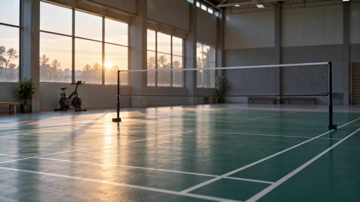 Pista de bádminton vacía para ilustrar un estudio de entrenamiento deportivo