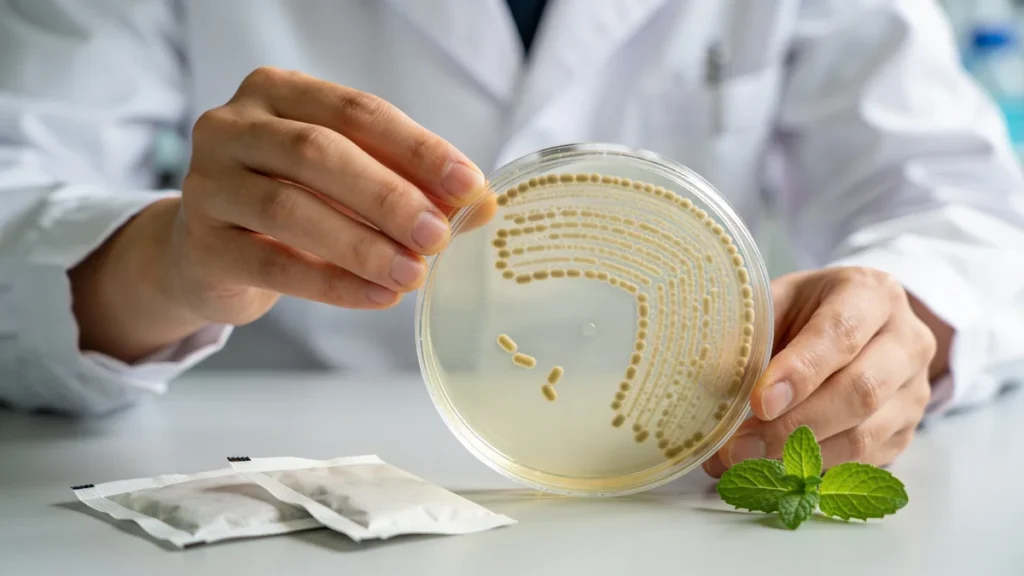 Investigadora analizando en laboratorio muestras relacionadas con sucralosa y estevia